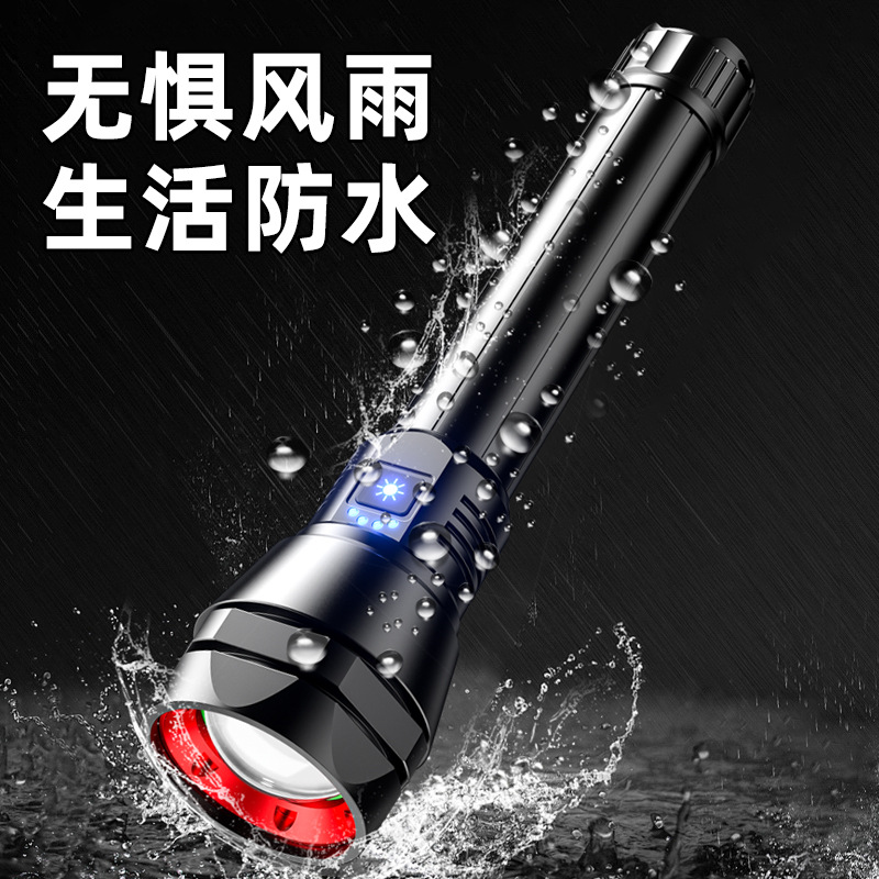 Cross-border high-intensity rechargeable flashlight, portable, ultra-long battery life, long-range explosion-proof, multi-functional patrol lighting fixture, laser application details Picture