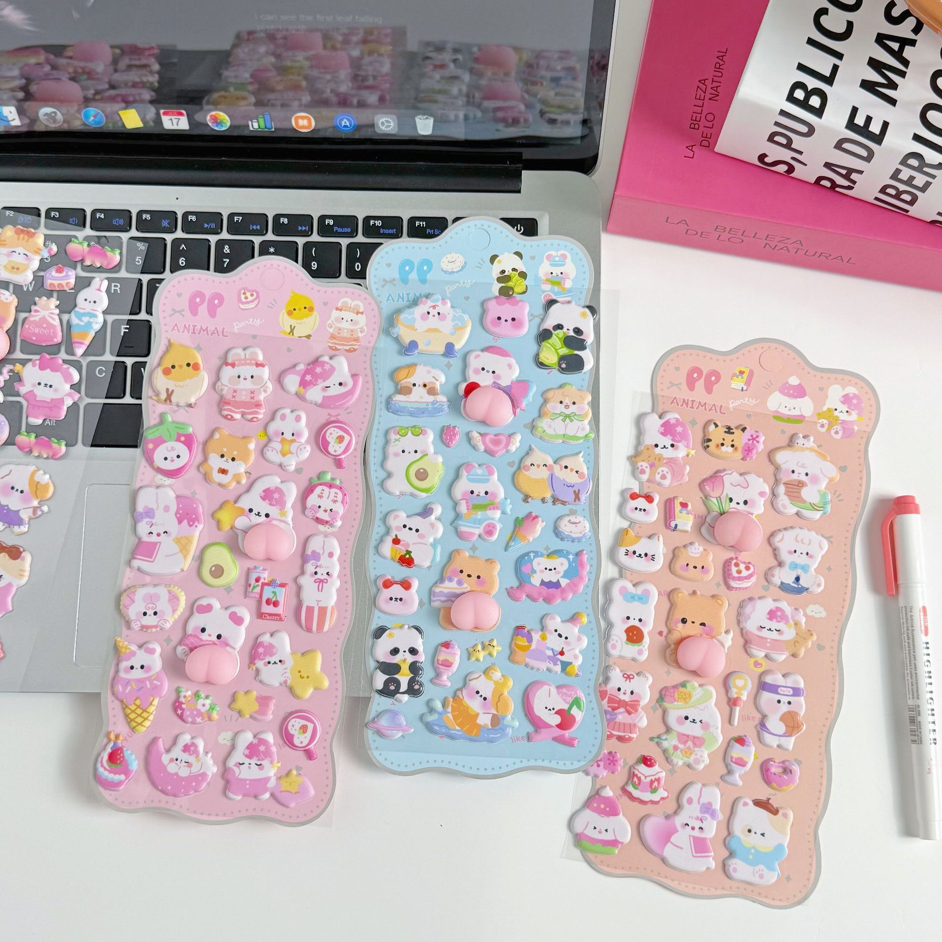 3D soft and cute furry animal children's stickers, adorable rabbits and bears, hand-decorated phone cases, stickers, accessories and fun decorative items details Picture