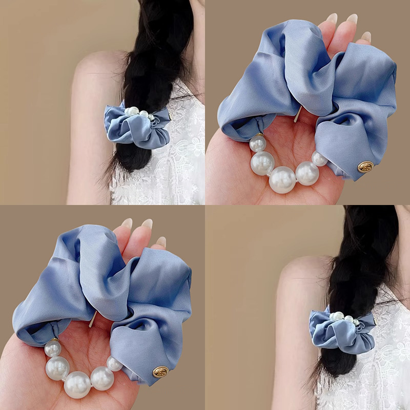 2025 Korean version High-end pearl satin large intestine hair band, women's elegant hair tie, hair band headwear and hair accessory Specification image