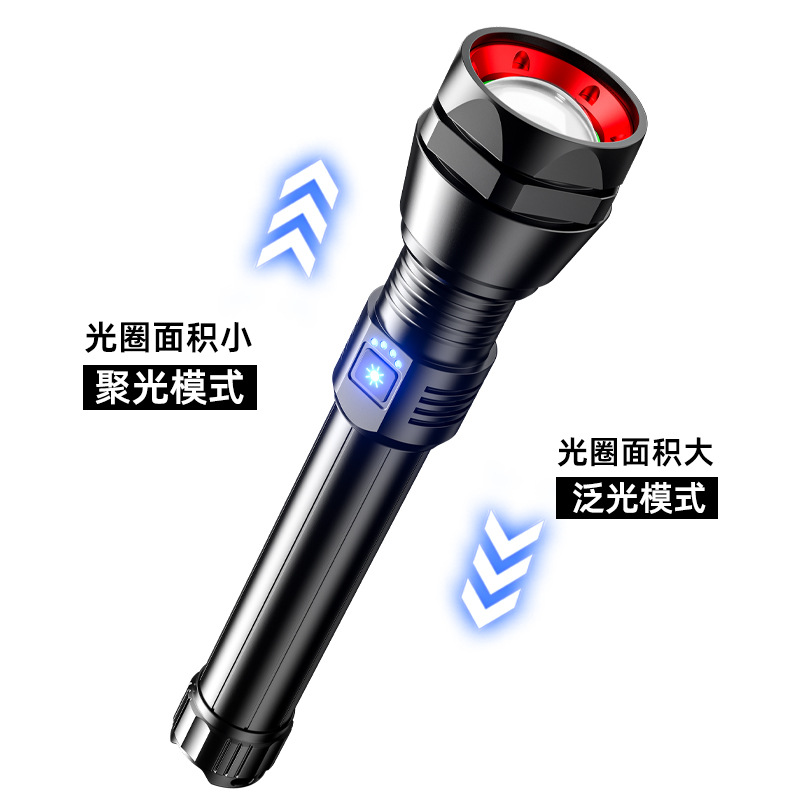 Cross-border high-intensity rechargeable flashlight, portable, ultra-long battery life, long-range explosion-proof, multi-functional patrol lighting fixture, laser application Specification image