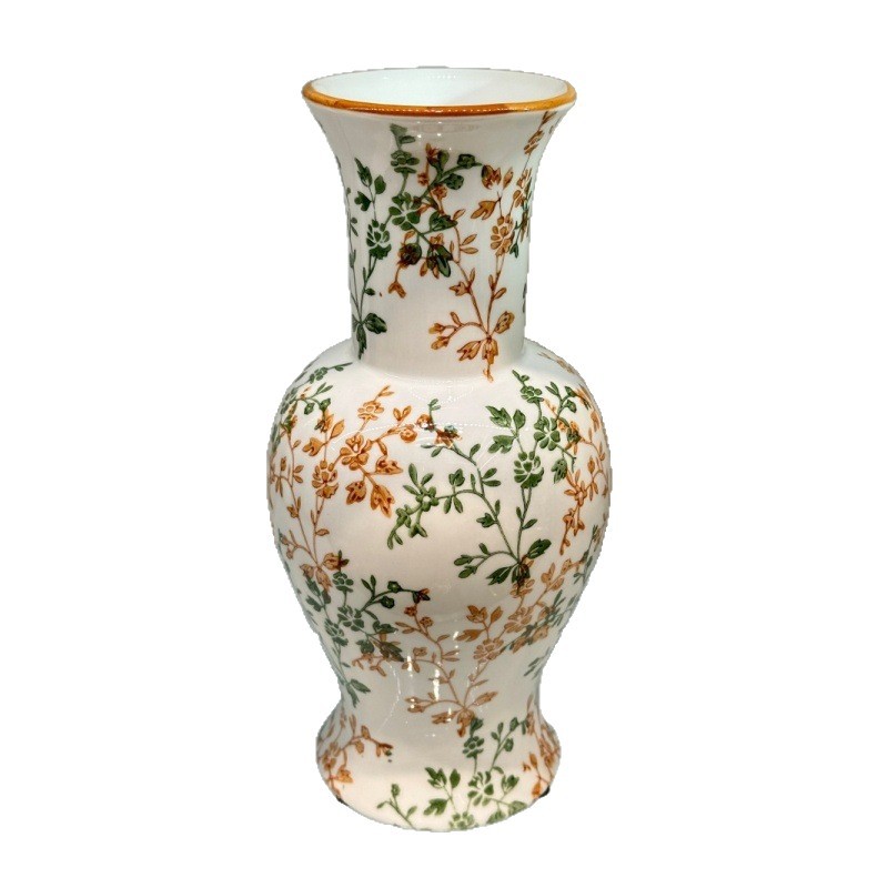 A creative way to arrange dried flowers and fresh flowers in a new Chinese-style country-style retro ceramic ice-crack small vase on the living room table Item Picture