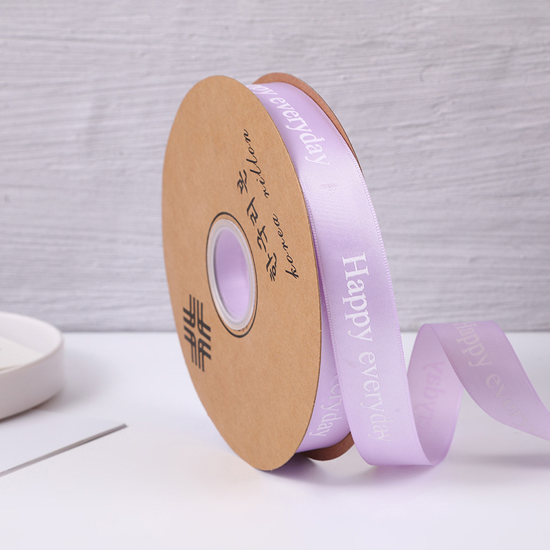 Printed "happy" English polyester tape, festival floral art gift packaging tape, car ribbon, clothing decoration polyester tape Specification image