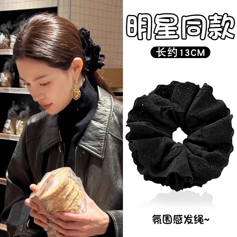 2024 New style of elegant lace large hair band, women's red hair tie, hair flower, large intestine hair accessory, headwear and accessories Specification image