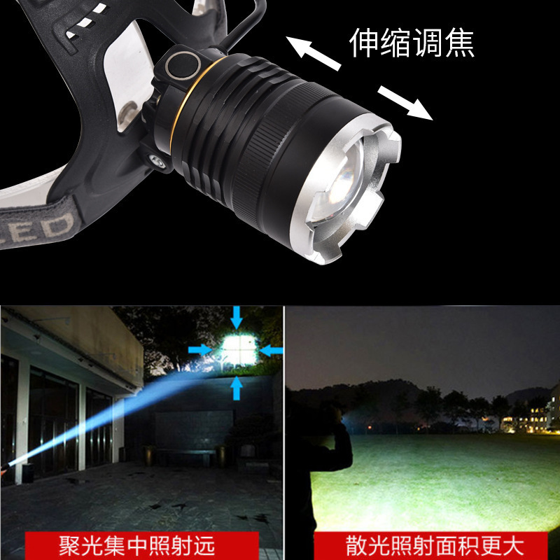 White laser zoom headlamp, high-intensity charging head-mounted long-range miner's lamp, LED fishing lighting flashlight P70 for both outdoor and indoor use details Picture