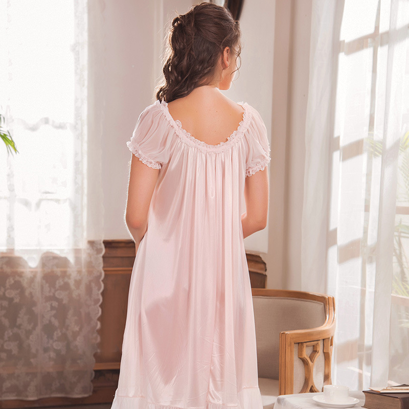 Court retro sexy nightgown for women, summer princess lace short-sleeved home wear, laid-back style, can be worn outside as women's lace chiffon shirt, women's chiffon shirt details Picture