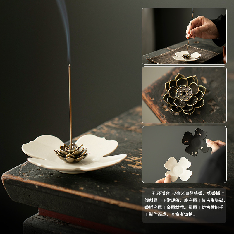 Creative small incense burner with plant ash, incense stand, household indoor incense burning base, incense tray, incense holder, incense burner, handicrafts and gifts details Picture