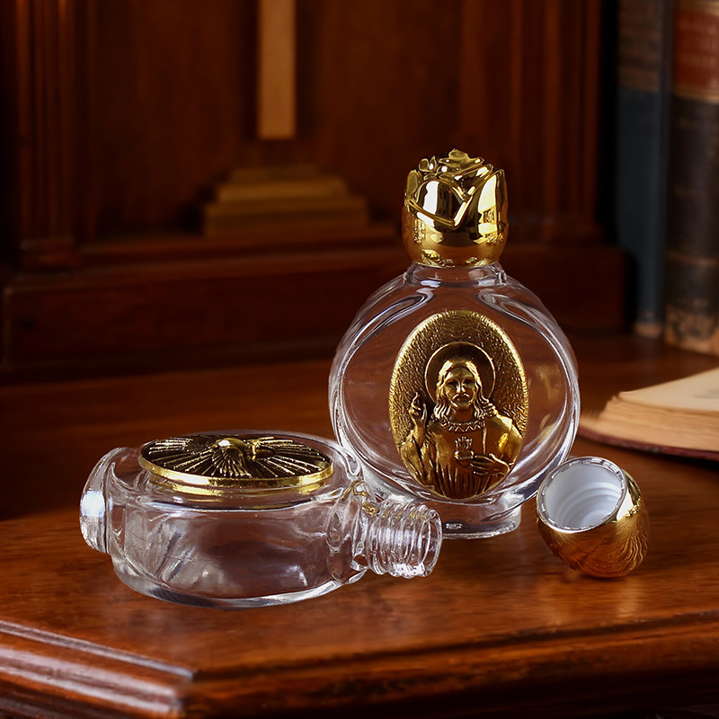 金色浮雕15ml玻璃瓶圣水瓶玫瑰花洗礼用品宗教工艺品摆件礼品