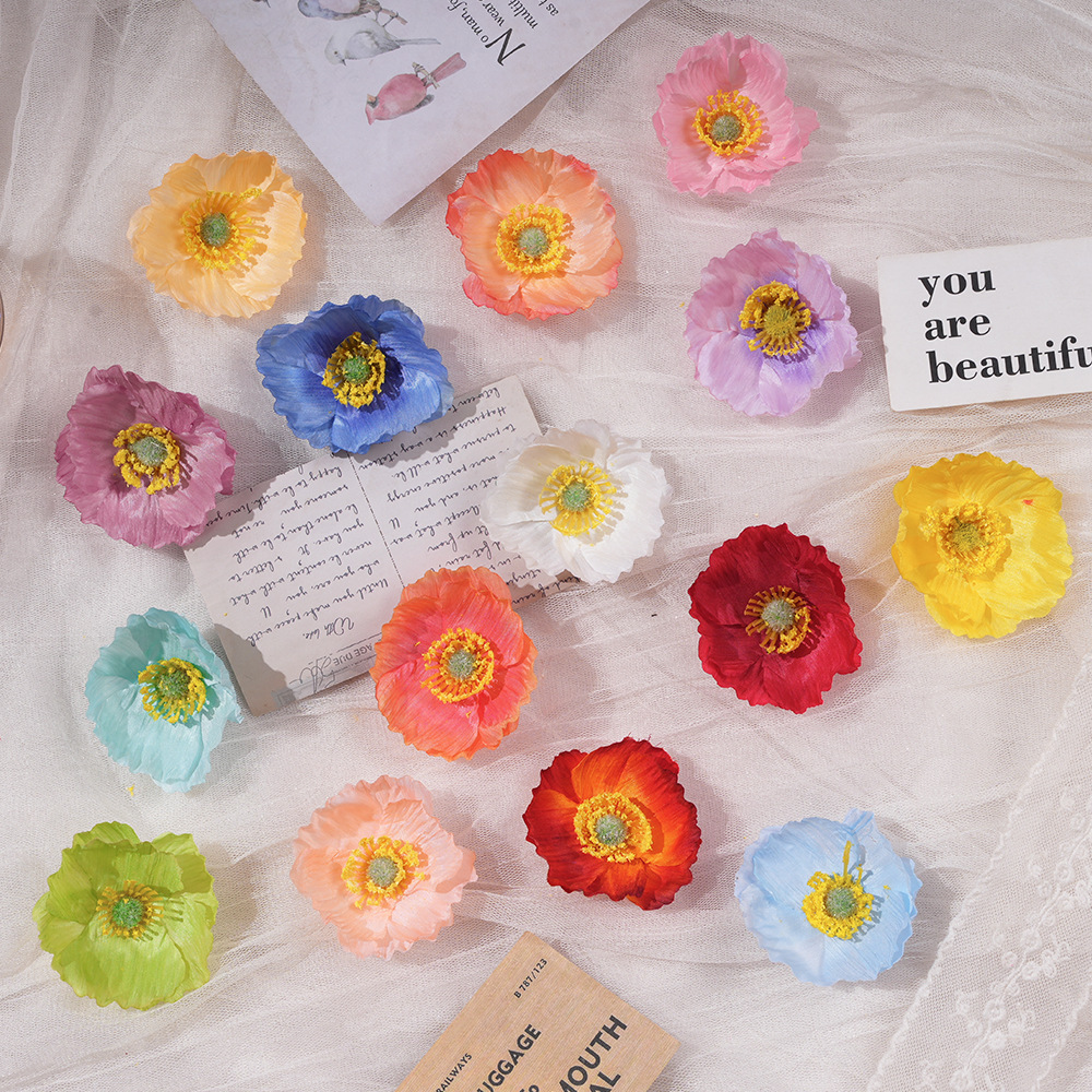 虞美人花头DIY手工仿真假花复古发饰簪胸花服装配件拍摄道具办公文化仿真玫瑰园艺装饰