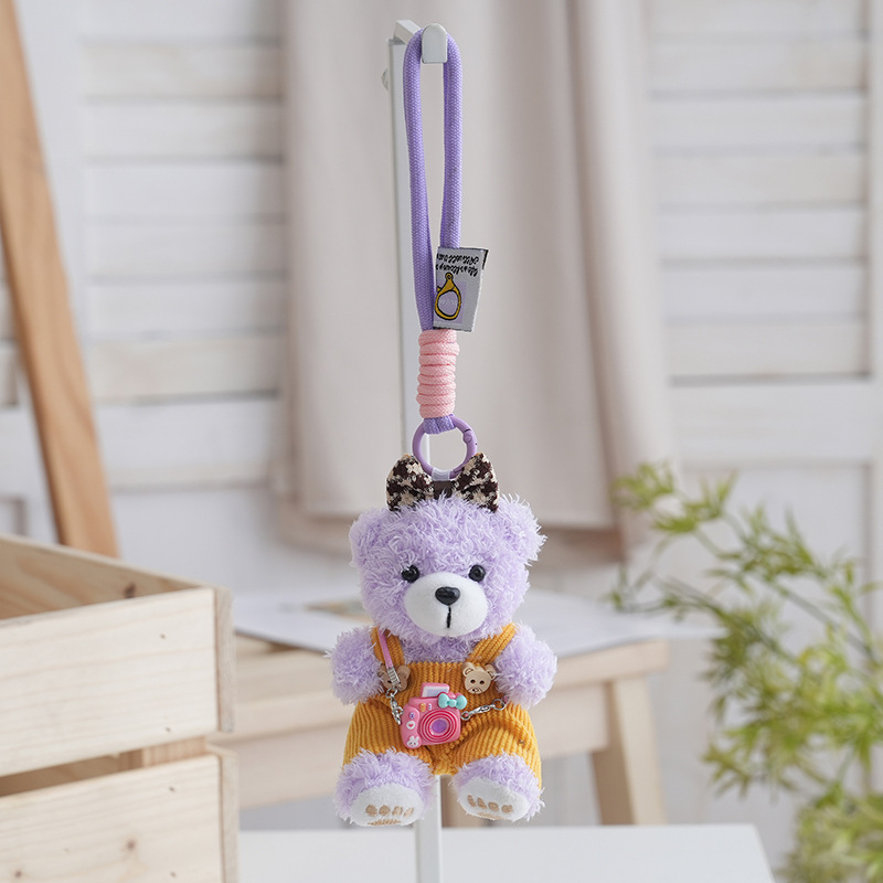 Cute internet-famous overalls, camera, teddy bear, plush toy, hanging ornament, cartoon costume, fabric doll, toy bag decoration Application Scenario