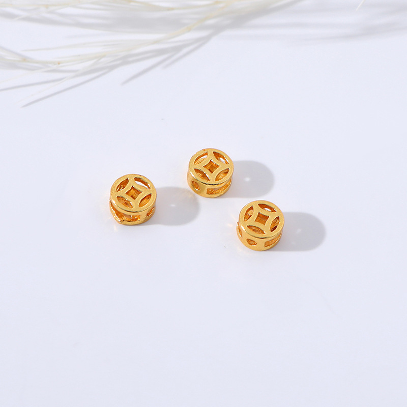 Sand gold hollowed-out copper coins, loose beads, interlocking beads, diy beaded bracelets, necklaces, jewelry materials and accessories manufacturer wholesale Specification image