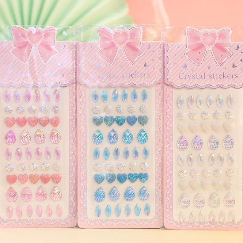 Heart-shaped fish tail mixed color adhesive acrylic diamond stickers, children's DIY gemstone stickers, irregular-shaped crystal diamond stickers, office and cultural display supplies