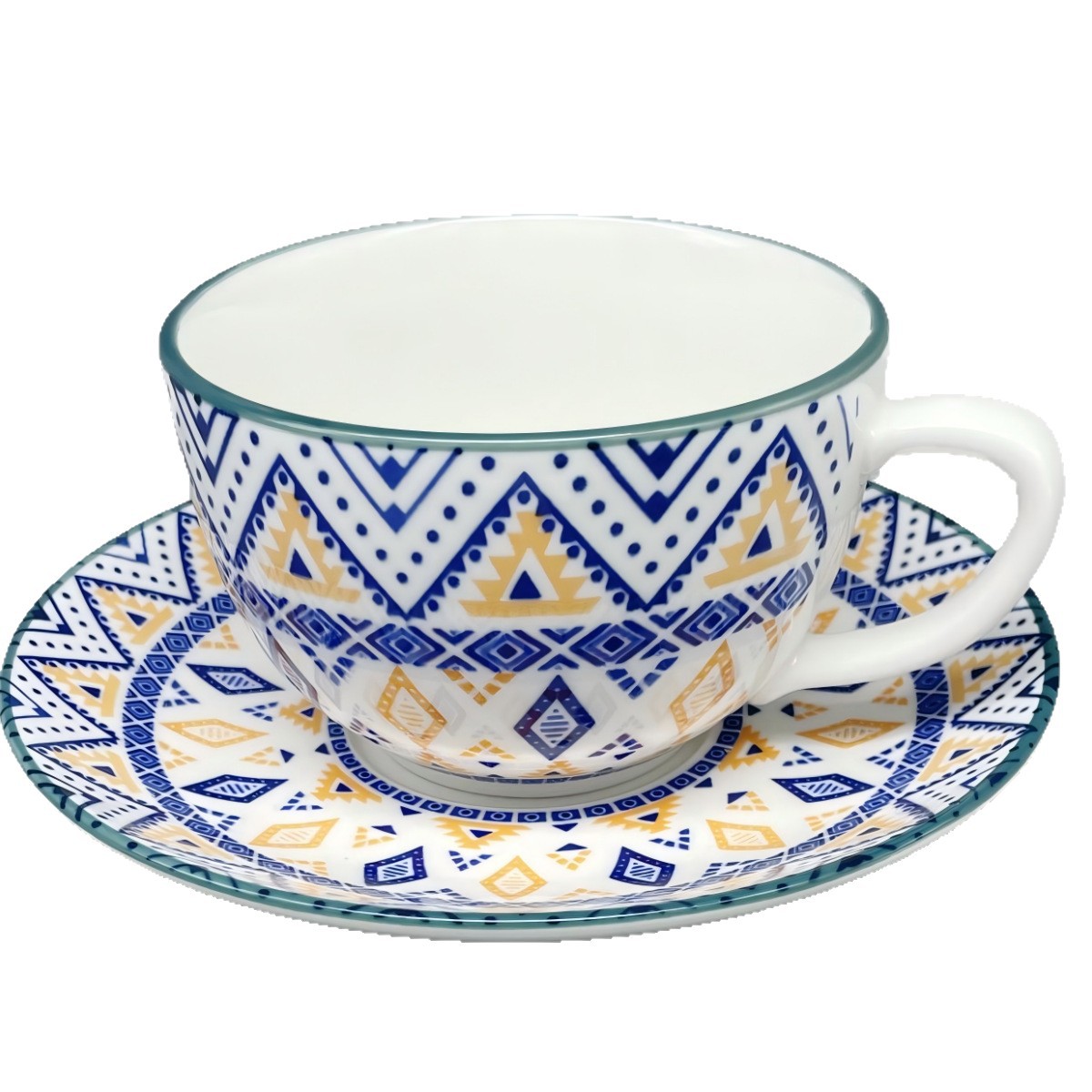 New Chinese-style blue and white gilded retro ceramic coffee cups and plates, specially designed for afternoon tea in hotels and restaurants Item Picture