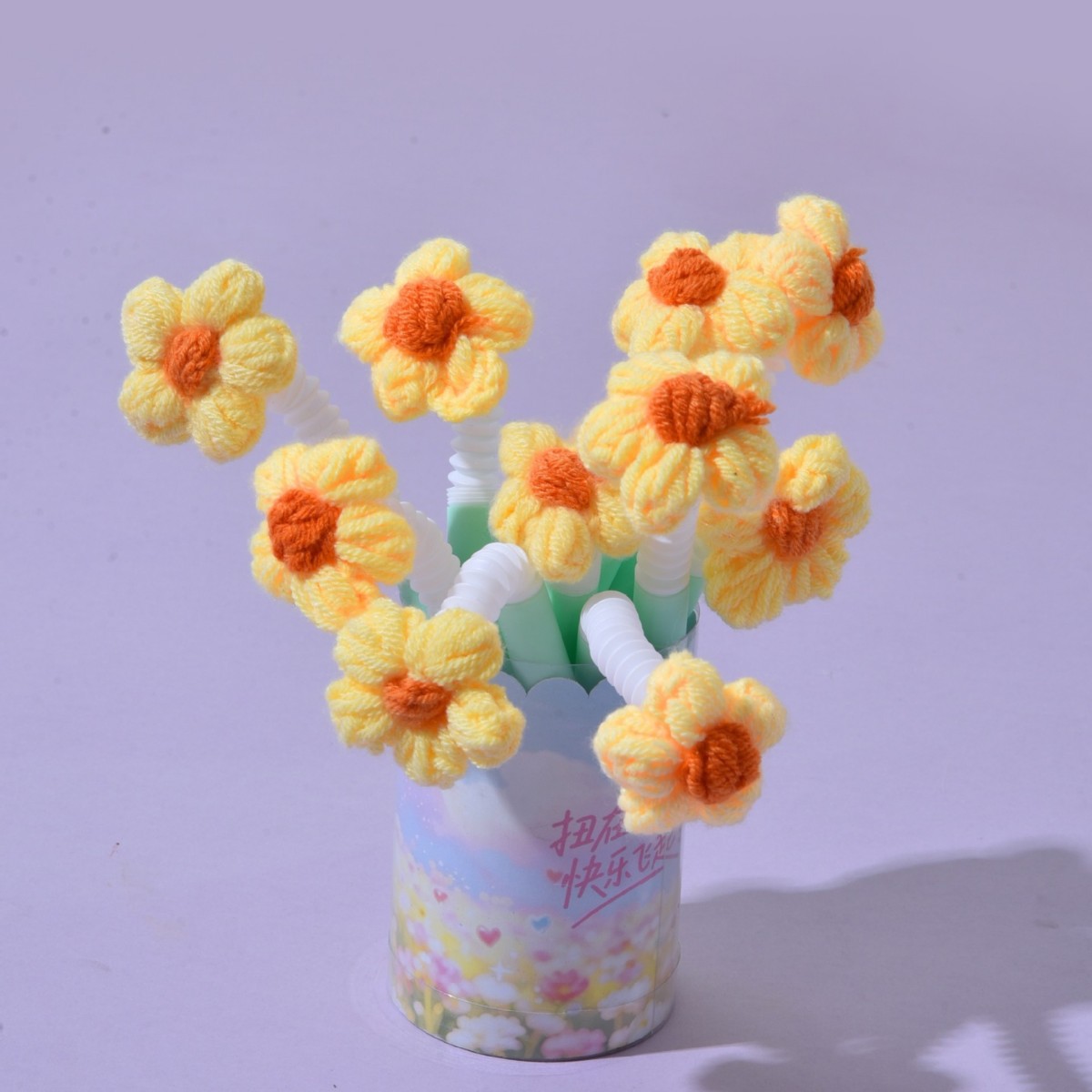 New flower-shaped twisty gel pen for primary school students to relieve stress, high appearance level creative stationery, signature pen, yarn flower handicraft gift Specification image