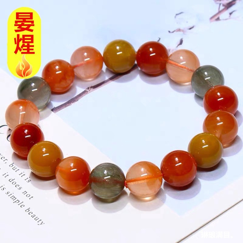 天然福禄寿彩发晶红黄绿兔毛水晶手串情侣送礼手链