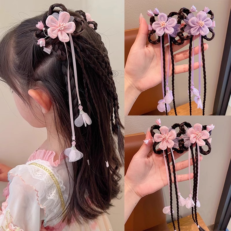 Ancient-style wigs, braids, hair accessories, cute flower hair clips for little girls, children's Hanfu headwear, Chinese-style hair clips for girls