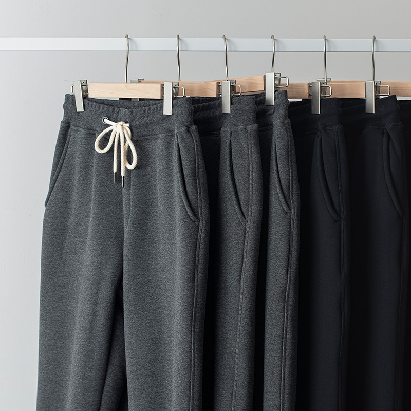 Trendy brand fleece and thickened sweatpants, lamb fleece mid-high-waisted long pants, cold-proof and warm loose tight-fitting sportswear and casual pants, outdoor sportswear