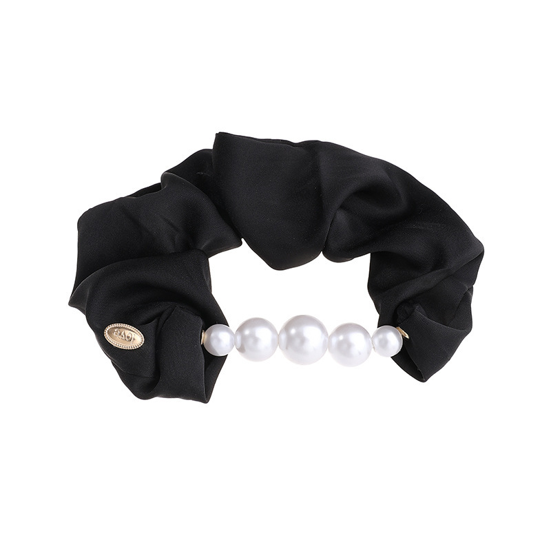 2025 Korean version High-end pearl satin large intestine hair band, women's elegant hair tie, hair band headwear and hair accessory Item Picture