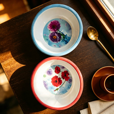 印花红蓝花朵密胺餐具仿瓷耐摔塑料碗酒店餐馆商用民用图
