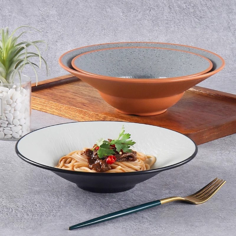 Melamine plastic shallow-mouthed tableware with a variety of heat-resistant and shock-resistant options for salad soup noodle bowls made of imitation porcelain Specification image