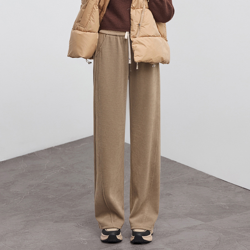 European cotton fleece narrow wide-leg pants for women's autumn and winter 2025 new high-waisted casual straight-leg pants with a loose and flowing look