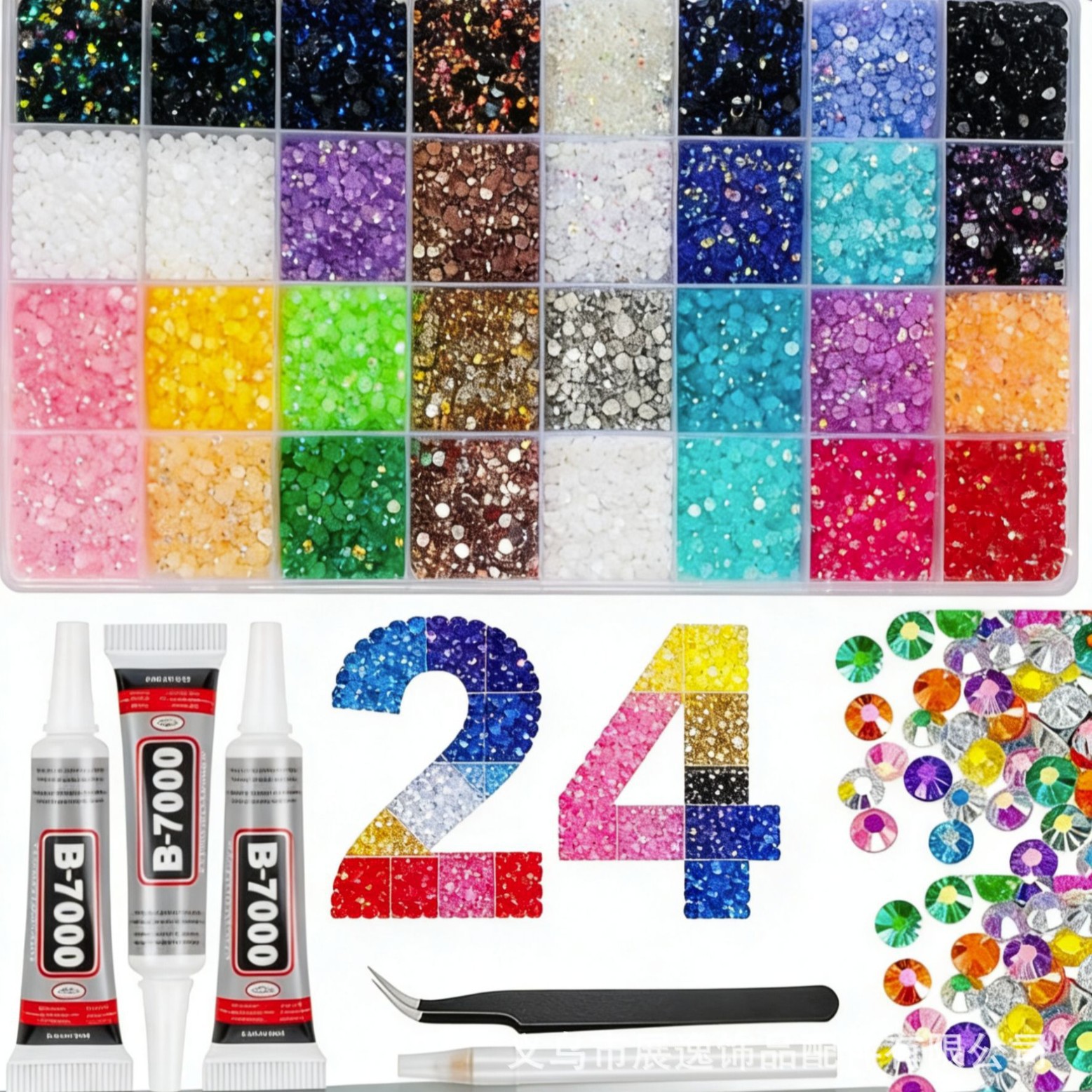 Amazon bestseller Customized 24283240 grid box AB color flat bottom jelly resin diamond box diy jewelry accessories