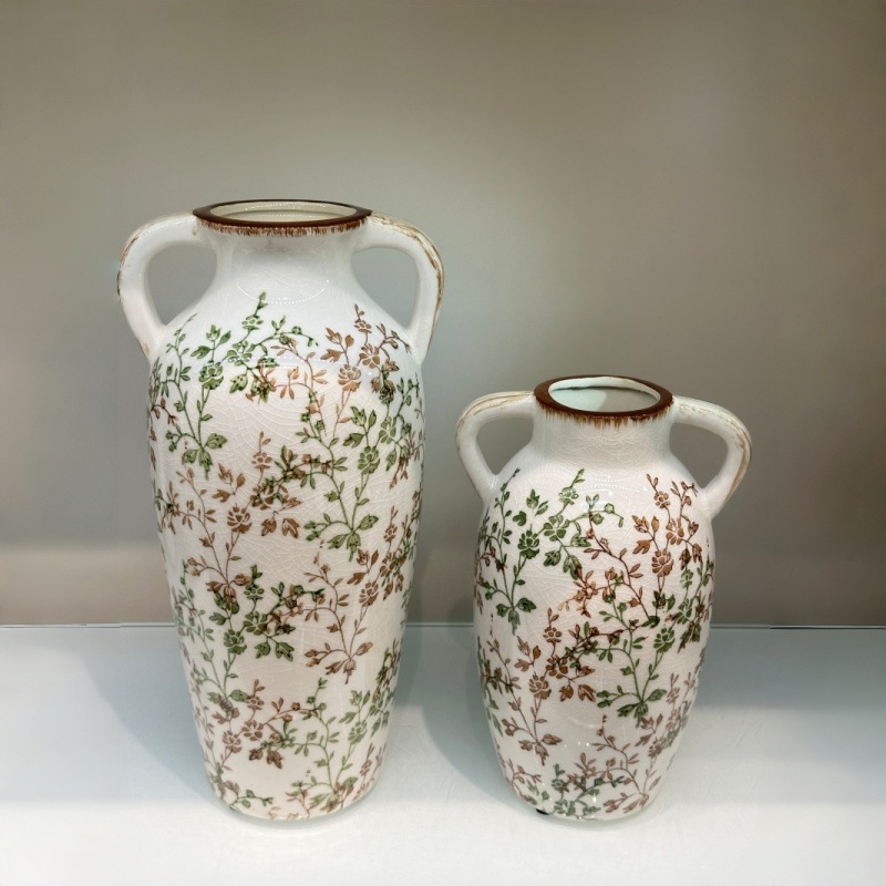 小清新田园风复古陶瓷冰裂花瓶客厅装饰摆件艺术感水养鲜花