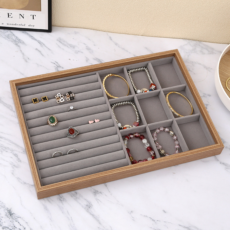 Black walnut grain wooden jewelry display plate, bracelet, ring, earring storage box, high-end and elegant accessory packaging box details Picture