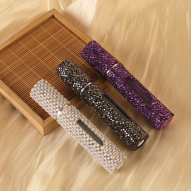 Cross-border diamond-encrusted 8ml perfume sub-bottle bottom self-pump portable spray high appearance level filling bottle beauty and daily chemical packaging Specification image