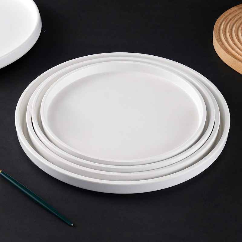 Creative white round steak plate, commercial flat plate, dessert cake, Western melamine tableware plate Specification image