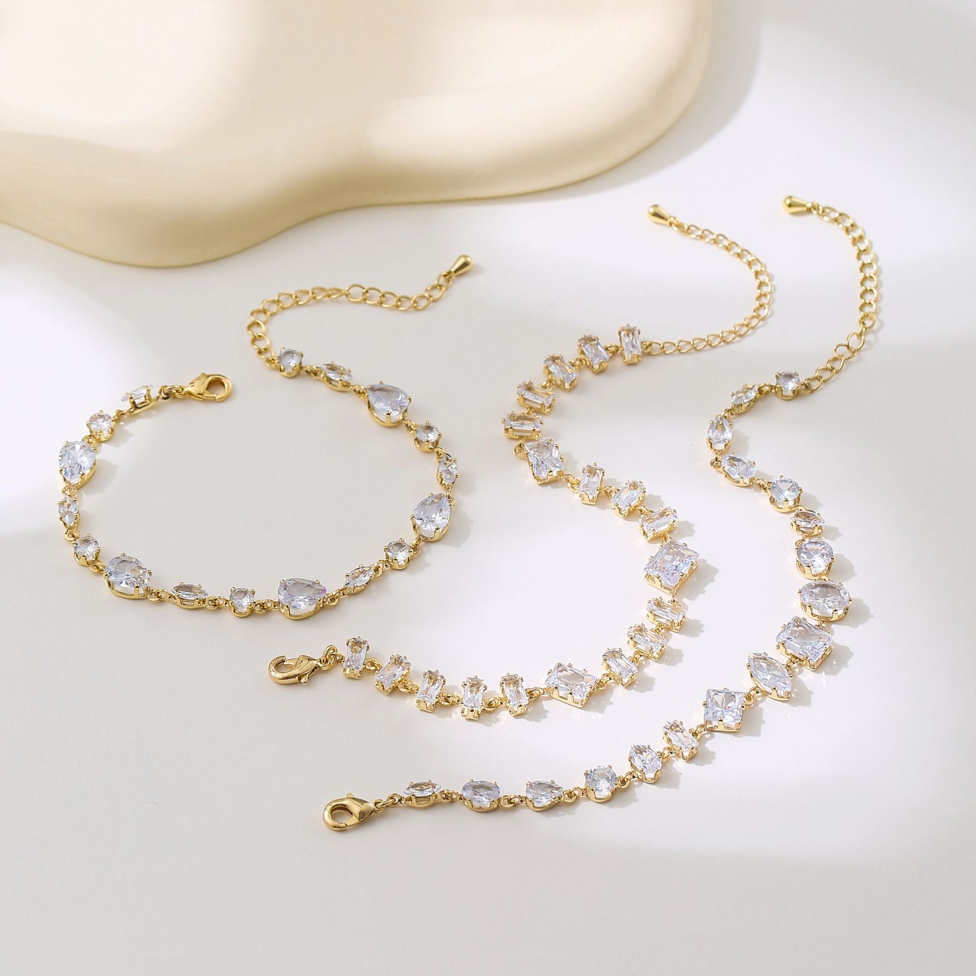 浪漫法式锆石爱心珍珠18K金手链轻奢高级感时尚甜美风首饰套装