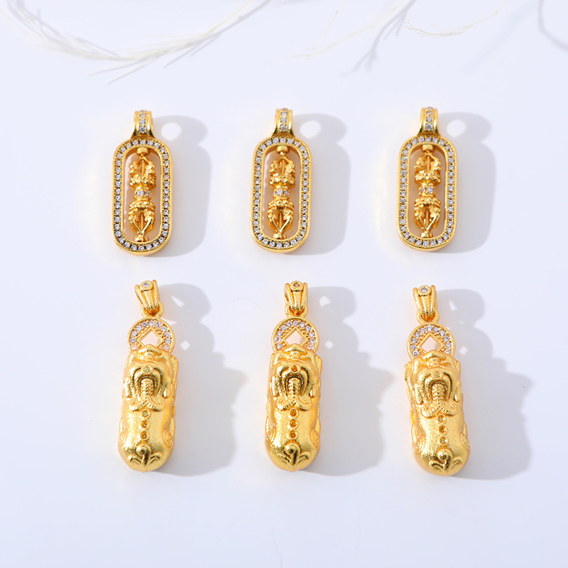 Wholesale of diamond-encrusted PI Xiu collarbone chain, gold and steel pestle pendant, Vietnamese imitation sand gold diy handmade necklace accessories Wholesale of diamond-encrusted PI Xiu collarbone chain, gold and steel pestle pendant, Vietnamese imitation sand gold diy handmade necklace accessories