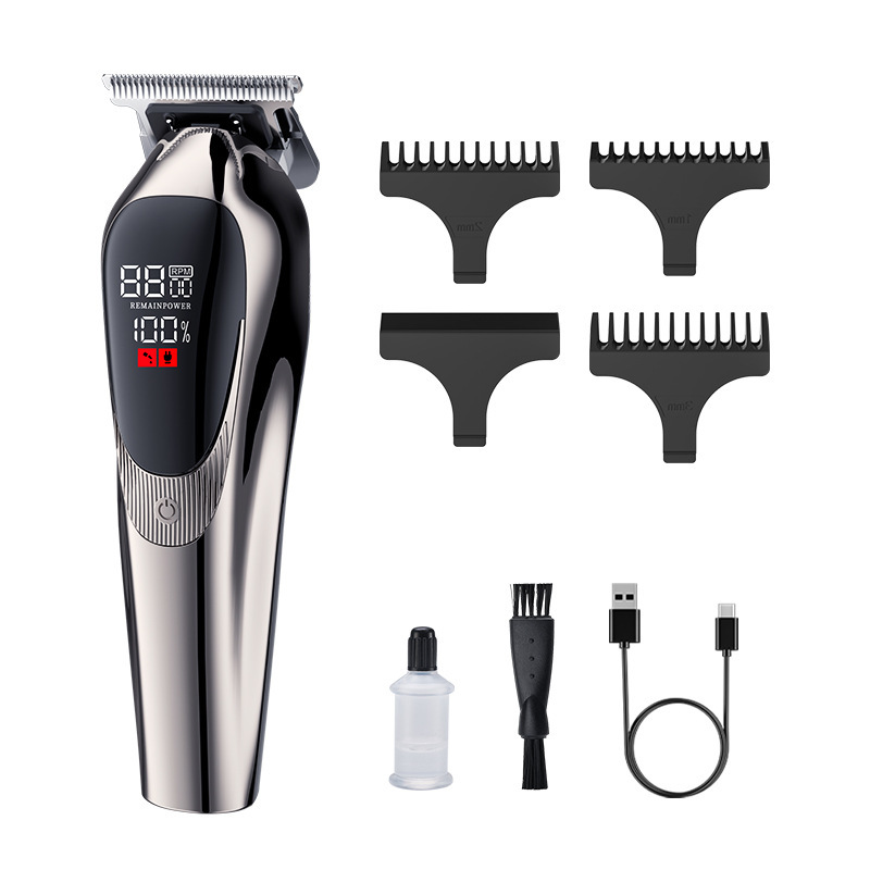 Retro electric hair clipper, men's household shaving machine, dual-speed LCD digital display oil head engraving electric clipper Item Picture