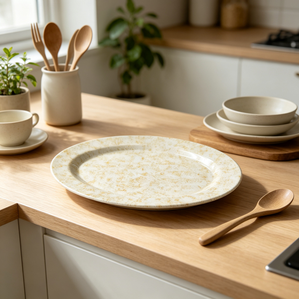 Direct sales from the foreign trade manufacturer: Light coffee-colored round melamine dinner plates in commercial stock, durable and wear-resistant