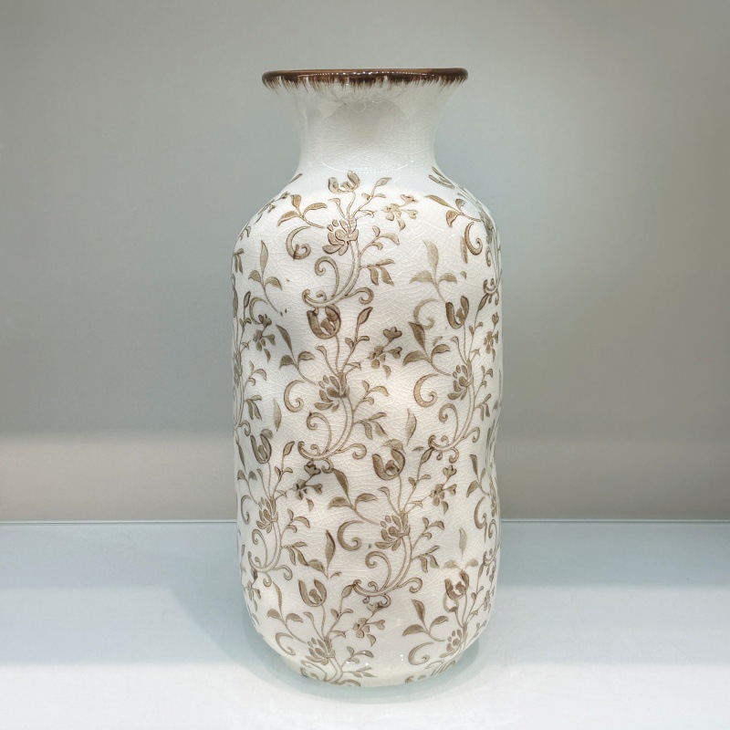 Nuevo estilo chino clásico salón de té estudio jarrón de cerámica arreglo floral contenedor artesanía decoración objetos details Picture