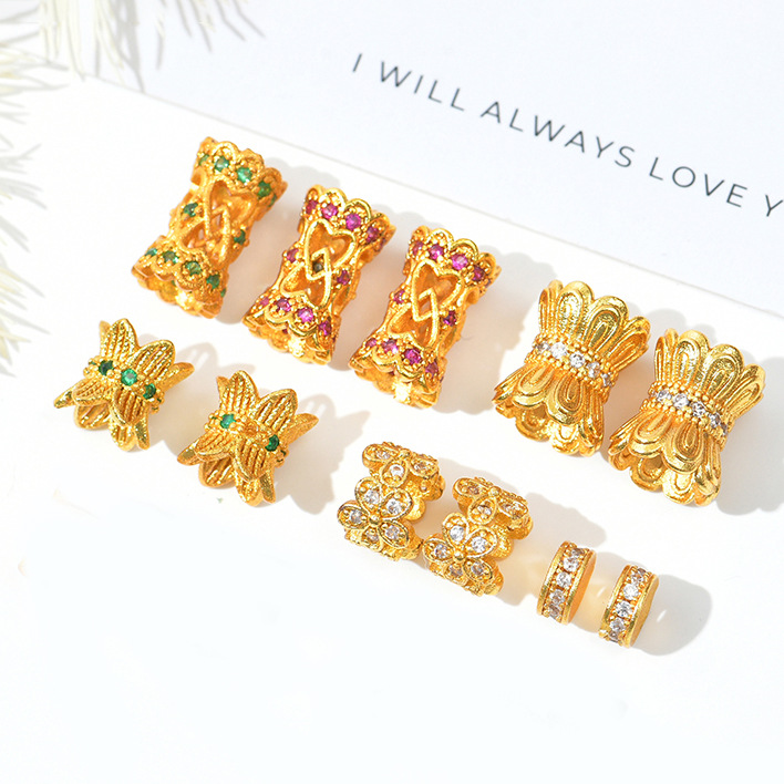 New copper gold flower-inlaid gemstone-encrusted square large-hole pearl-isolating ring bead DIY bracelet and bracelet accessory direct sales