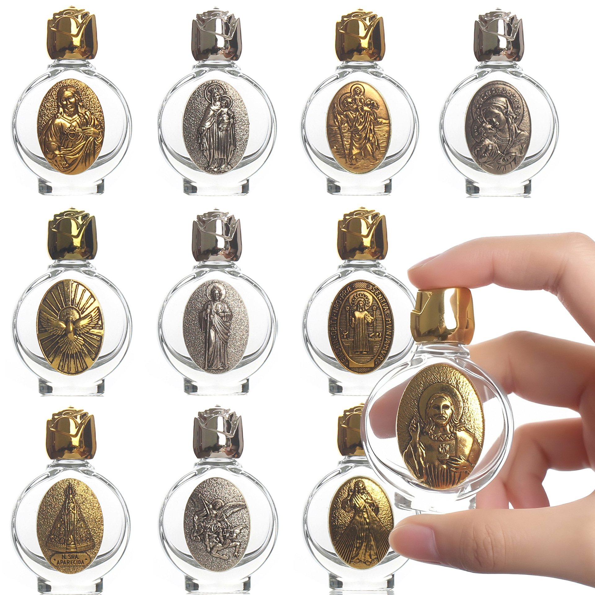 15ml golden embossed glass bottle, holy water bottle, rose, baptism items, religious handicrafts, ornaments and gifts Item Picture