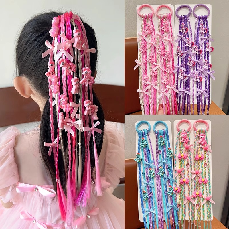 My Little Pony 2025 New Girls' bow hair band headwear, Little Girls' wig, braid hair accessory, headband