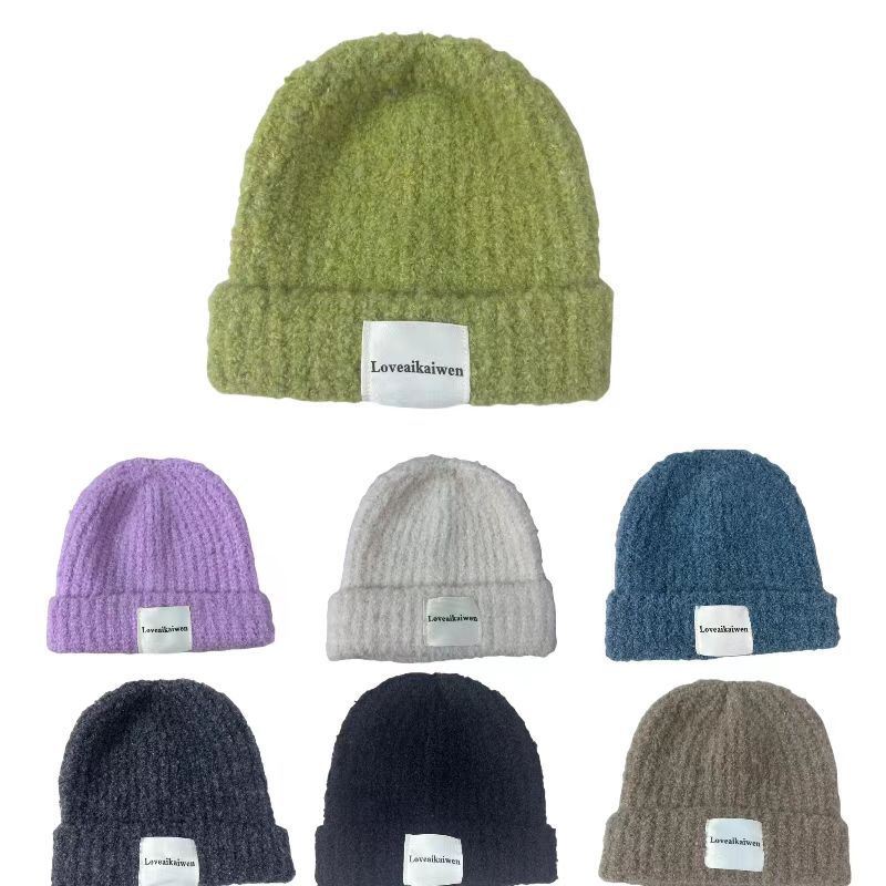 韩版LOVE宽松毛线帽秋冬厚实保暖针织护耳套头帽显脸小服装配饰