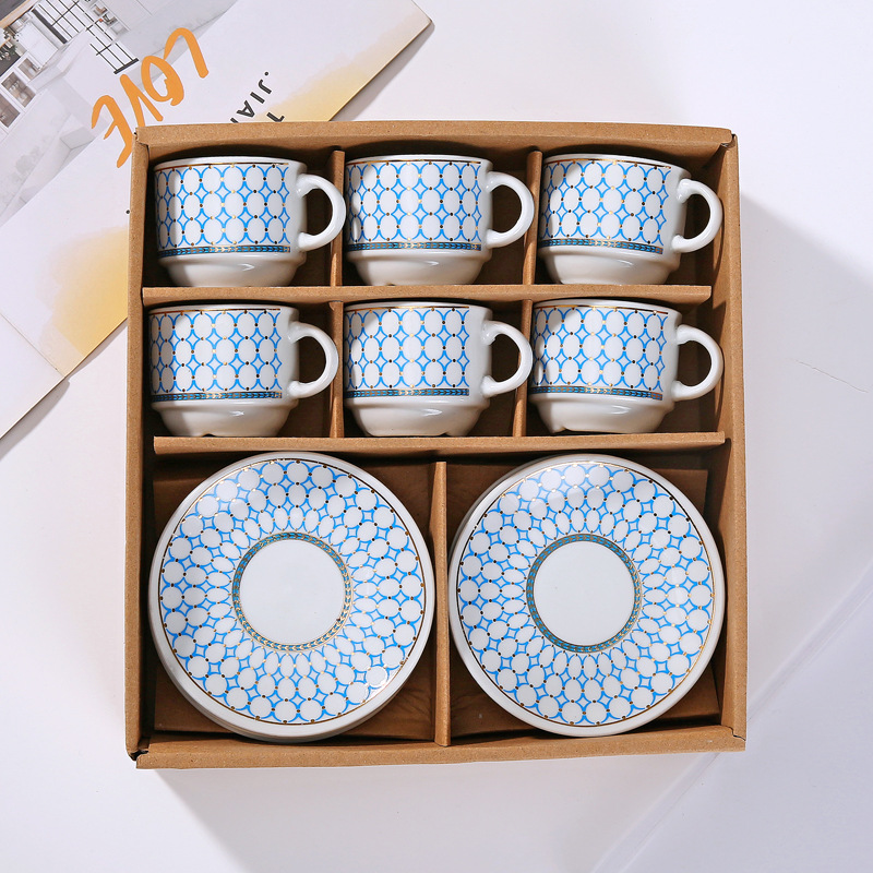 Creative ceramic coffee cup and dish set, 6 cups and 6 dishes, cross-border trade, Middle East, Saudi Arabia, Indonesia, Southeast Asia, daily necessities, ceramic tableware set Application Scenario