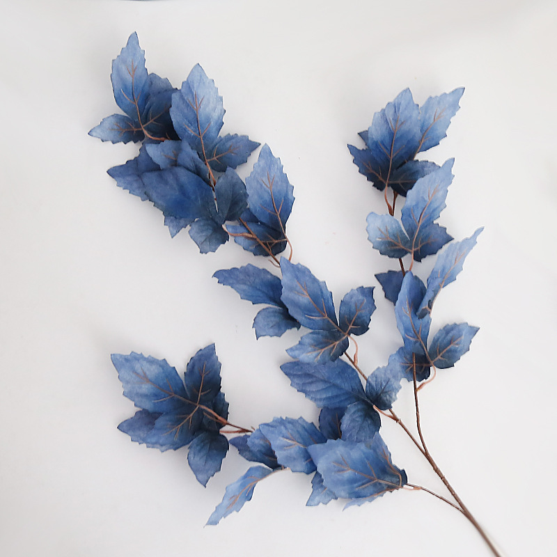 青岛仿真叶材单枝三叉婚礼吊顶装饰办公文化园艺仿真植物批发细节图