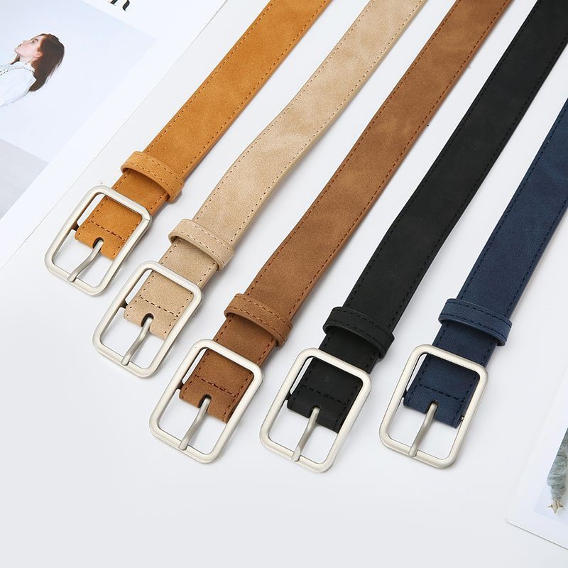 Hong Kong-style simple and retro matte belt, versatile square buckle belt and belt, trendy accessories for both male and female students details Picture