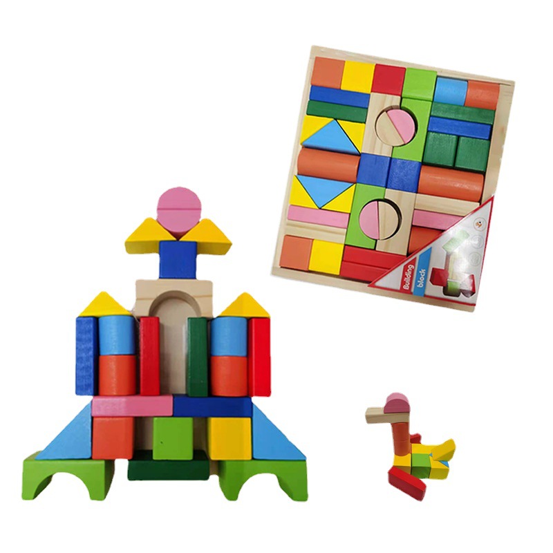 Wholesale of 42-piece large letter building blocks, children's educational toys, wooden geometric shapes stacked Item Picture