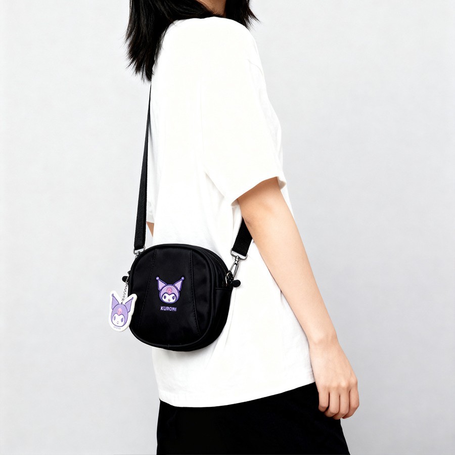 Sanrio Kuromi's cute large-capacity autumn and winter single-shoulder crossbody bag cartoon girls' hand-held leather goods men's bag Specification image