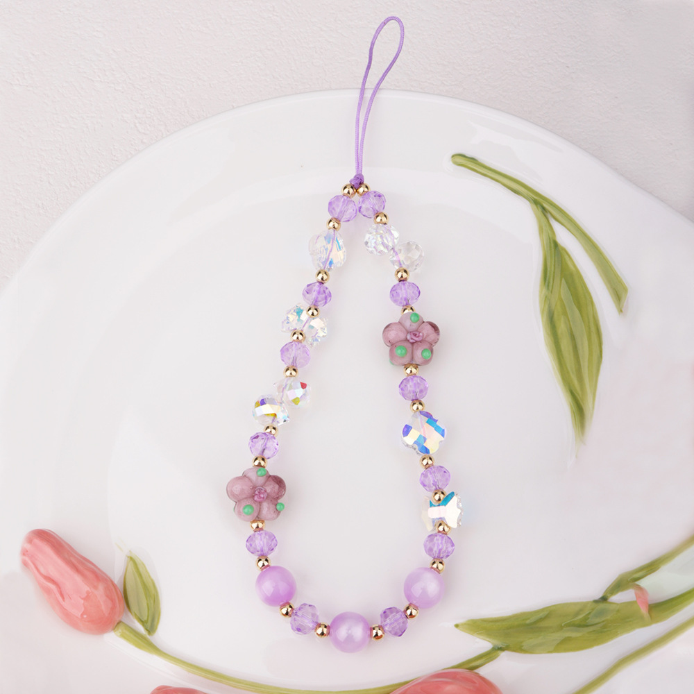 New cherry blossom woven beaded mobile phone chain pendant, mountain cherry blossom Moon crystal Flower Girl heart bag pendant, CCD wrist chain Specification image