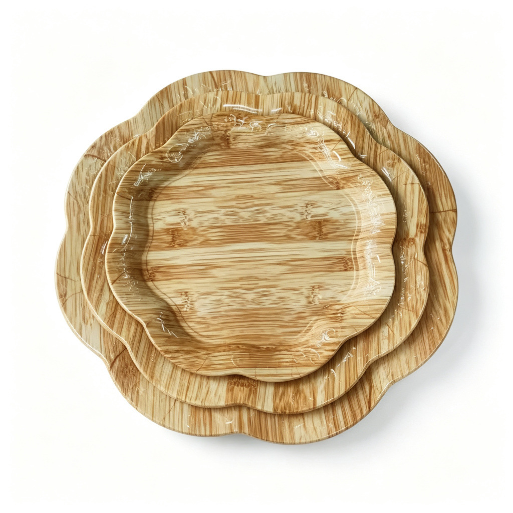 Wholesale and customization of melamine flower-shaped wood-grain hotel commercial plates, serving plates and bread plates Specification image