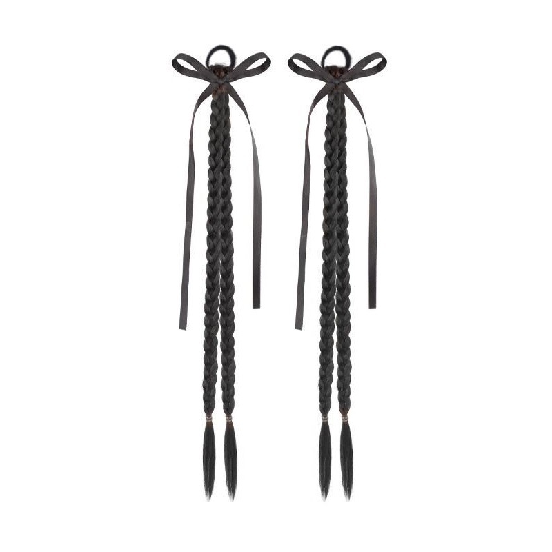 Children's bow, ribbon, ponytail, ballet-style wig, long braid, little girl's performance of braided hair and braid headwear Item Picture