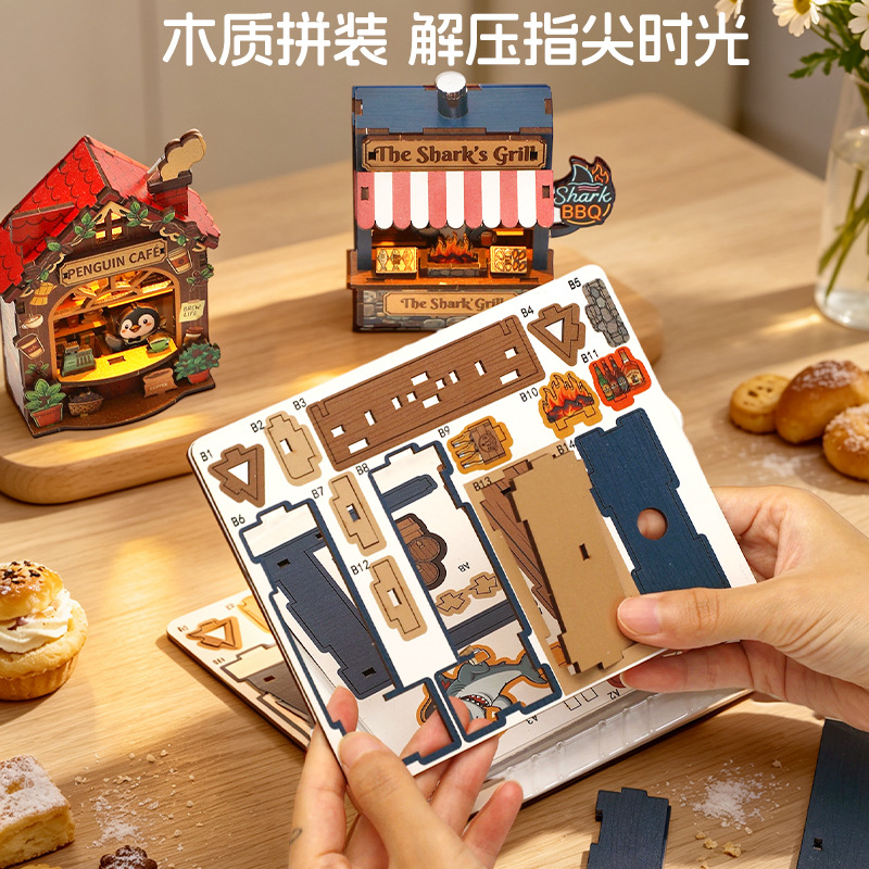 Street corner miniature handmade assembly food set, refrigerator stickers, 3D stereoscopic building blocks, magnetic DIY gifts, home decorations, wall stickers Specification image
