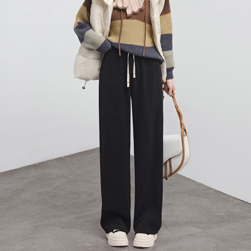 European cotton fleece narrow wide-leg pants for women's autumn and winter 2025 new high-waisted casual straight-leg pants with a loose and flowing look details Picture