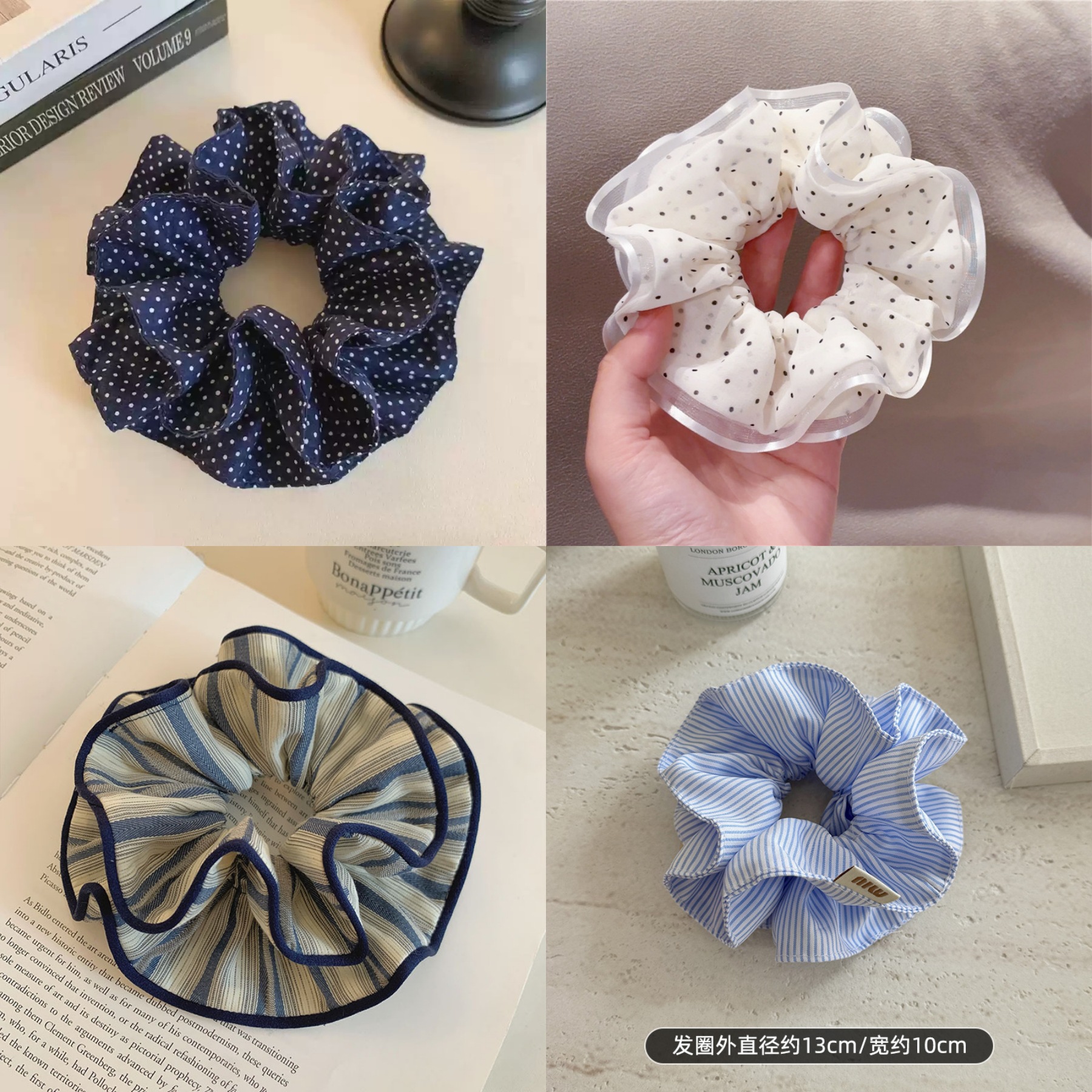 甜美条纹大肠圈女波点格纹复古头绳高级气质格子方巾发饰配饰发饰头饰