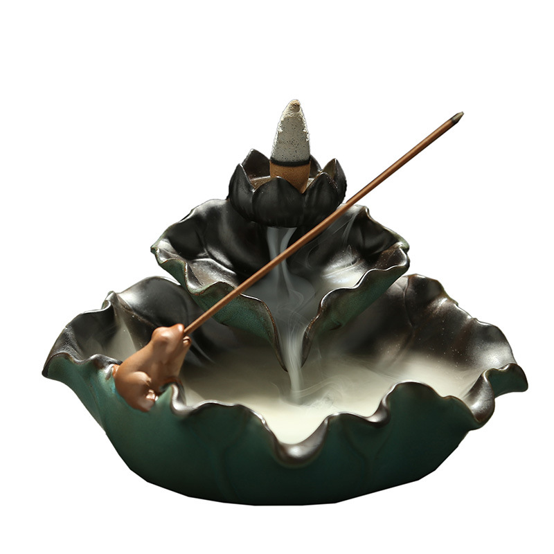 Yujie Special Offer ceramic reverse-flow incense burner, Lotus pond night Creative Sandalwood Pagoda Incense, tea ceremony viewing, home decoration, handicrafts and gifts Item Picture